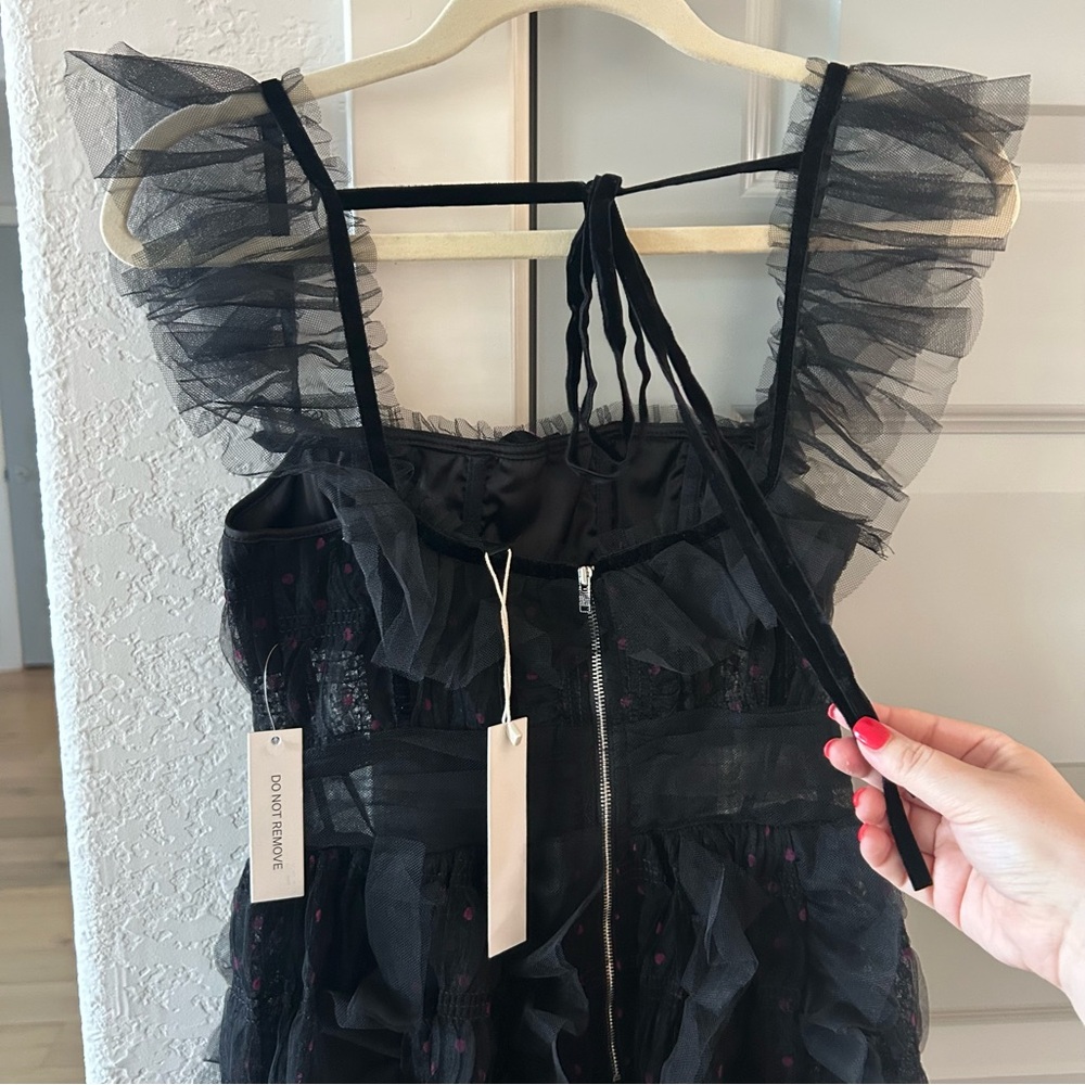 NWT For Love & Lemons Janelle Tulle Ruffle Polka Dot Maxi Dress - Picture 6 of 8